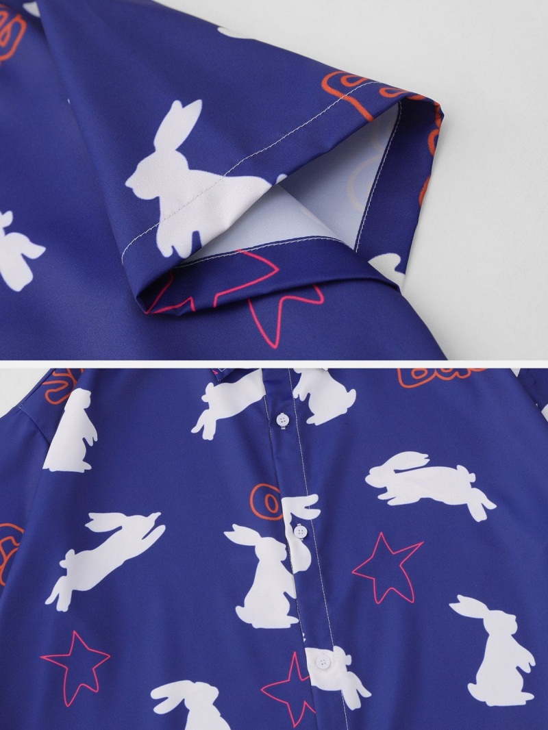 Chemise à Manches Courtes Aelfric Eden Rabbit Chasing The Star Print Bleu | OQI-07697299